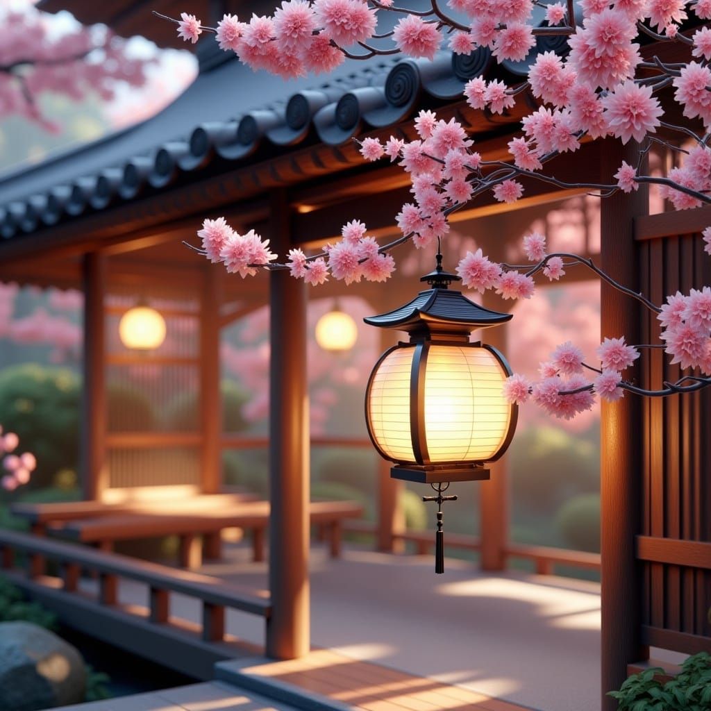 Paper Lantern and Cherry Blossoms