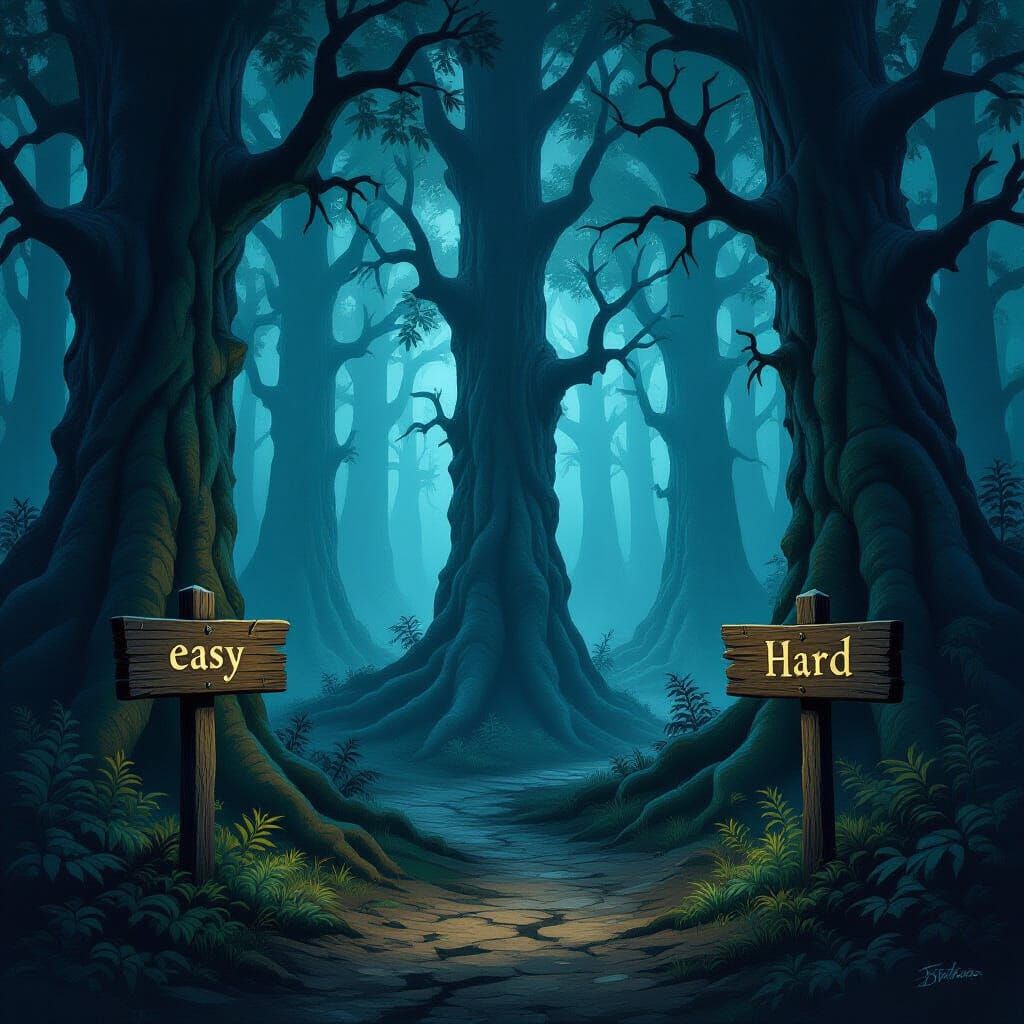 Epic Fantasy Forest Path Choice Scene