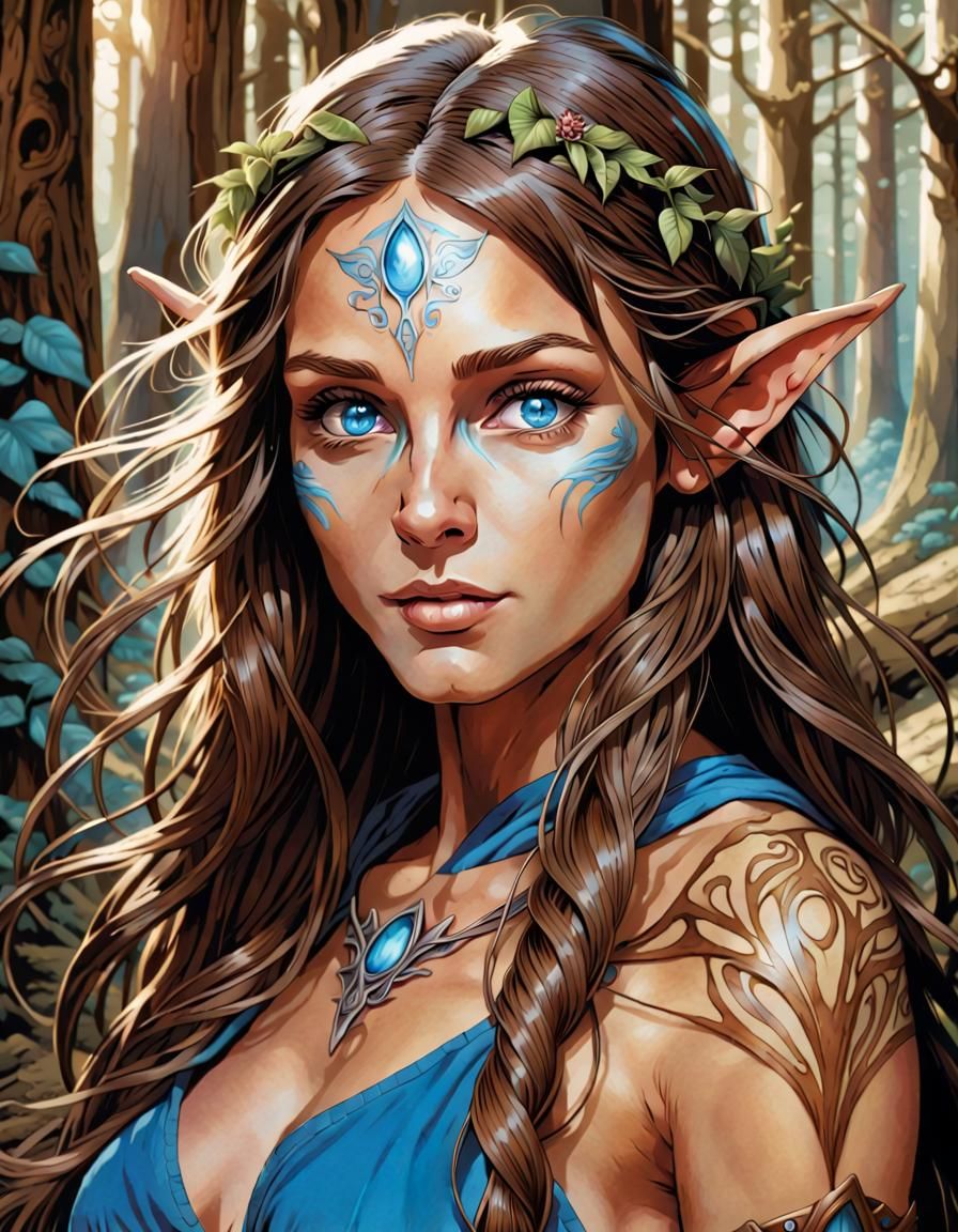 Psychedelic Wood Elf Portrait in Comic Book Art