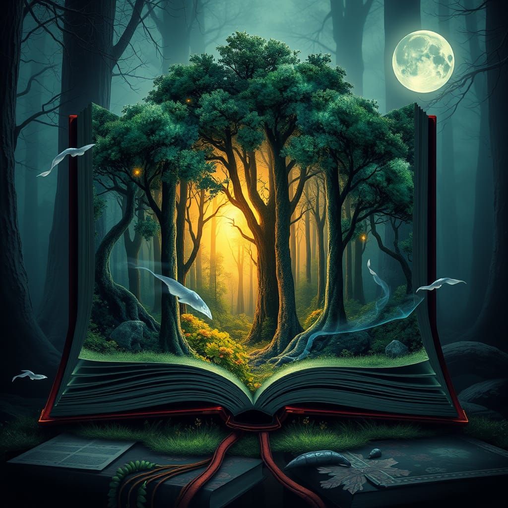 Whimsical Bookshelf with Enchanted Forest