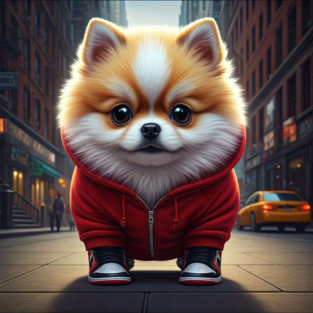 Pomeranian Pup in NYC: Fantasy Concept Art