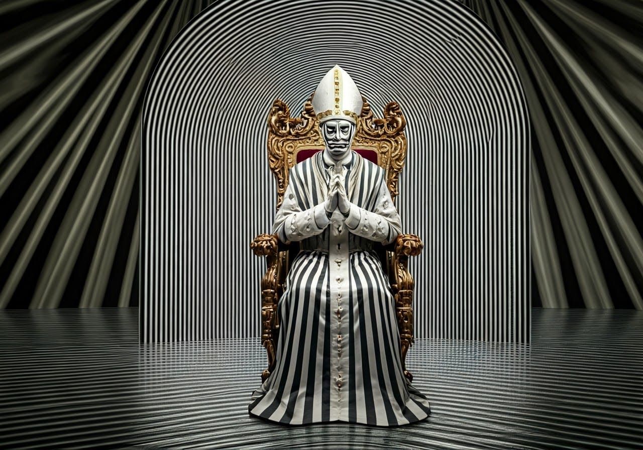 Confident Pope in Optical Illusion Scene