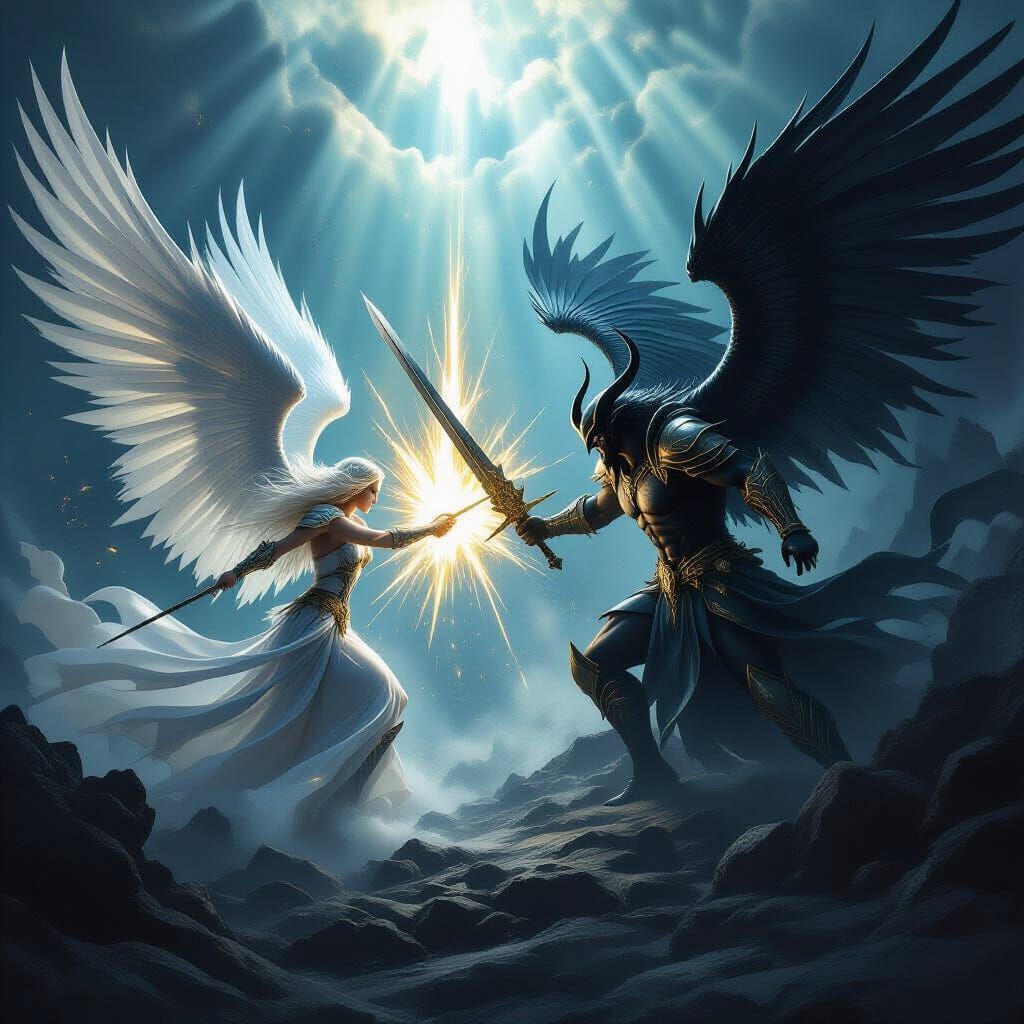 Angelic Warriors Battle Demonic Fiends in High Fantasy Style
