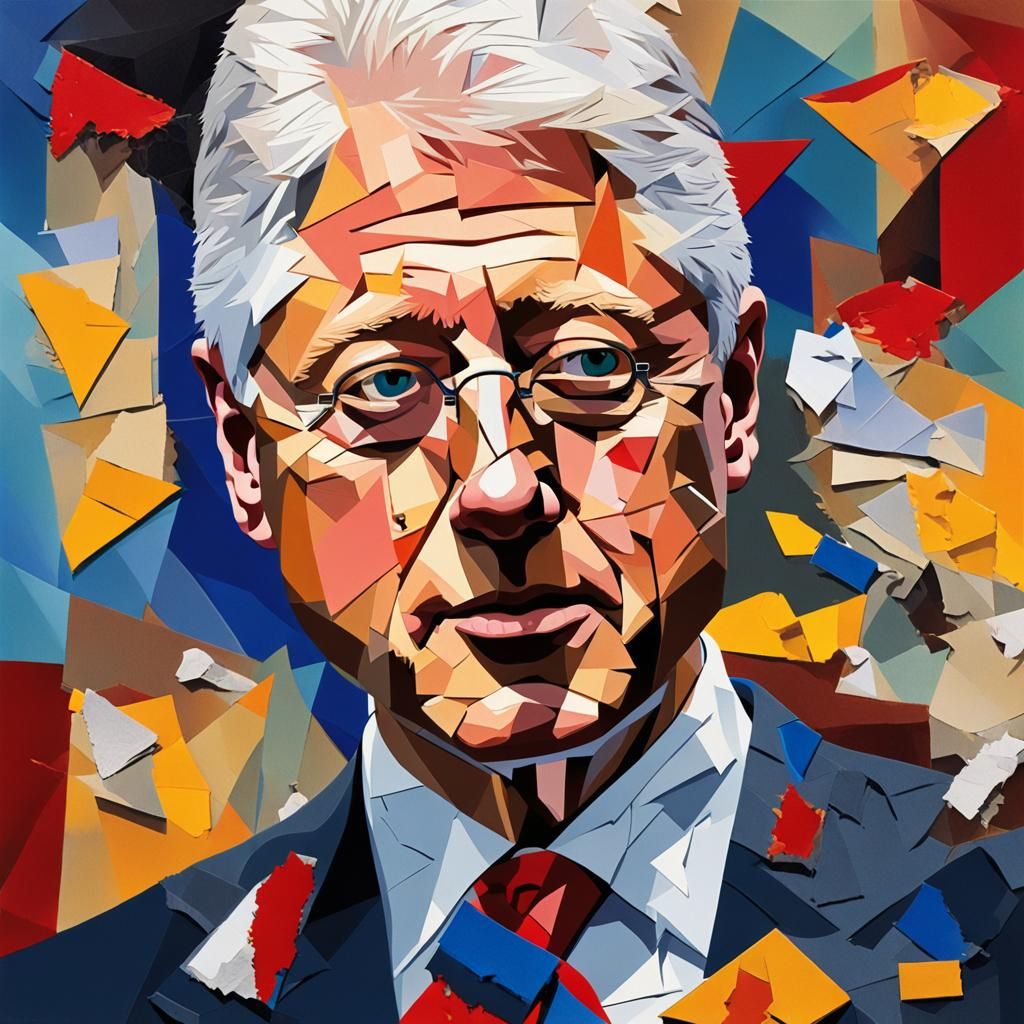 Bill Clinton Cubism Portrait in Vivid Colors