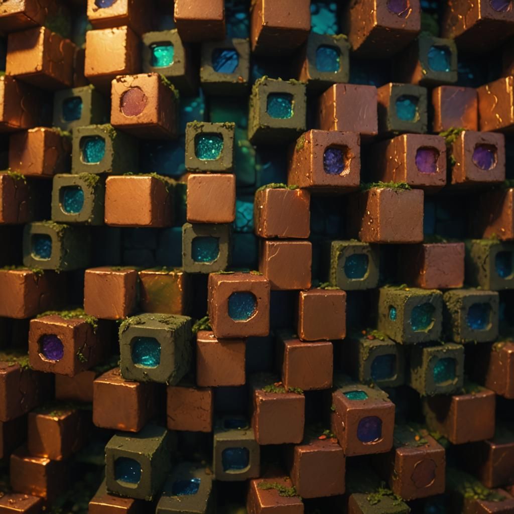 Copper Bricks and Emerald Moss in Golden Light