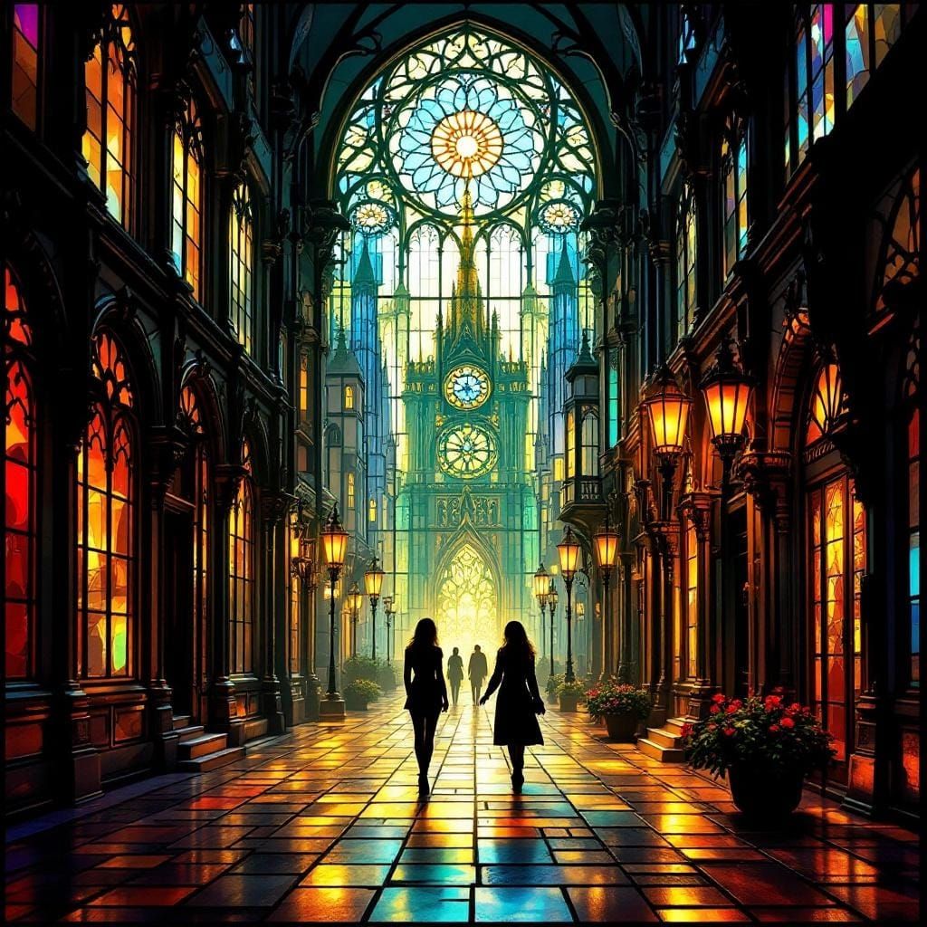 Stained Glass Figure on Quiet Gothic Street