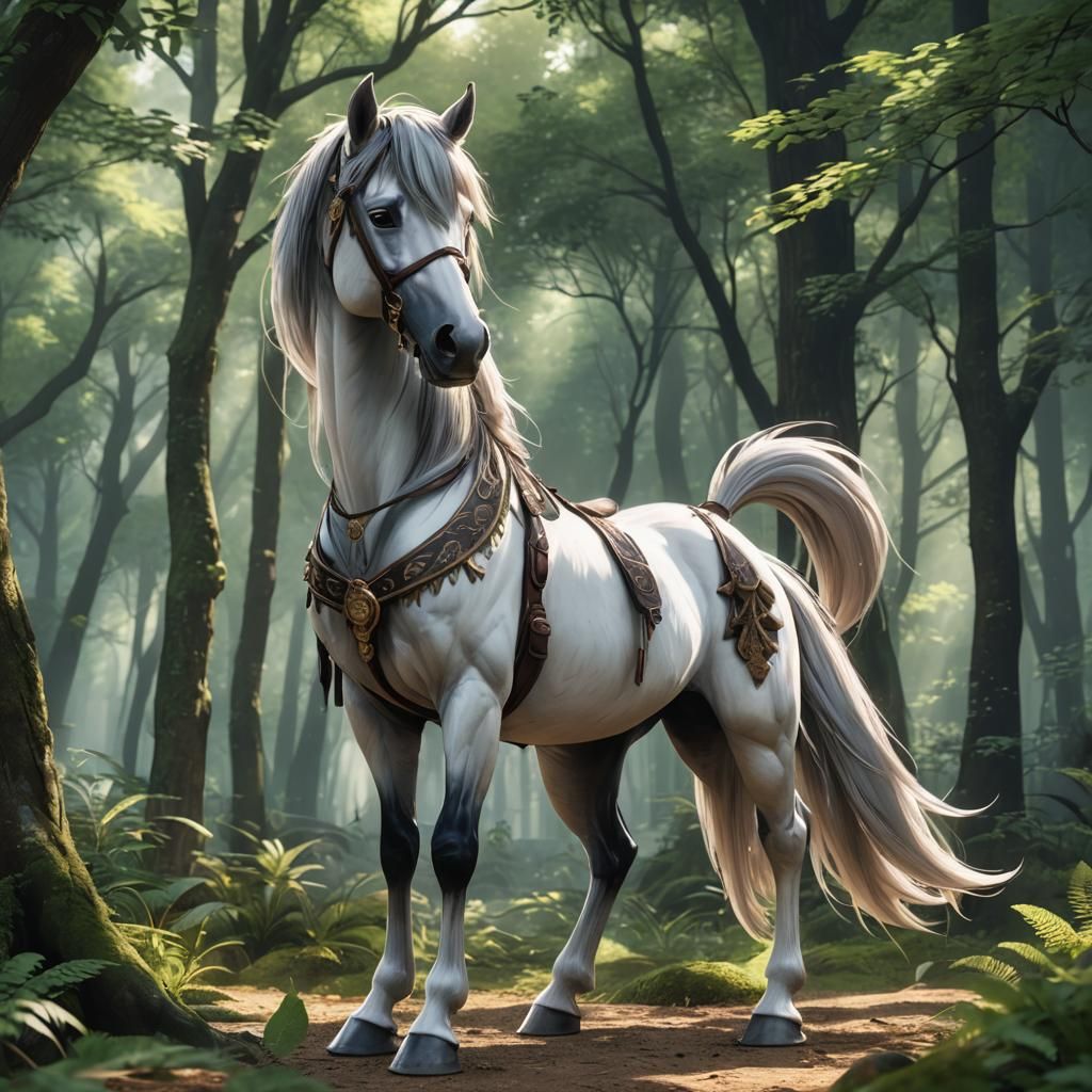 Adorable Horse in Forest, 3D Anime Art