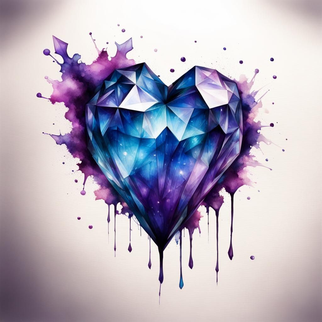 Blue and Purple Heart-Shaped Crystal with Ink Stains