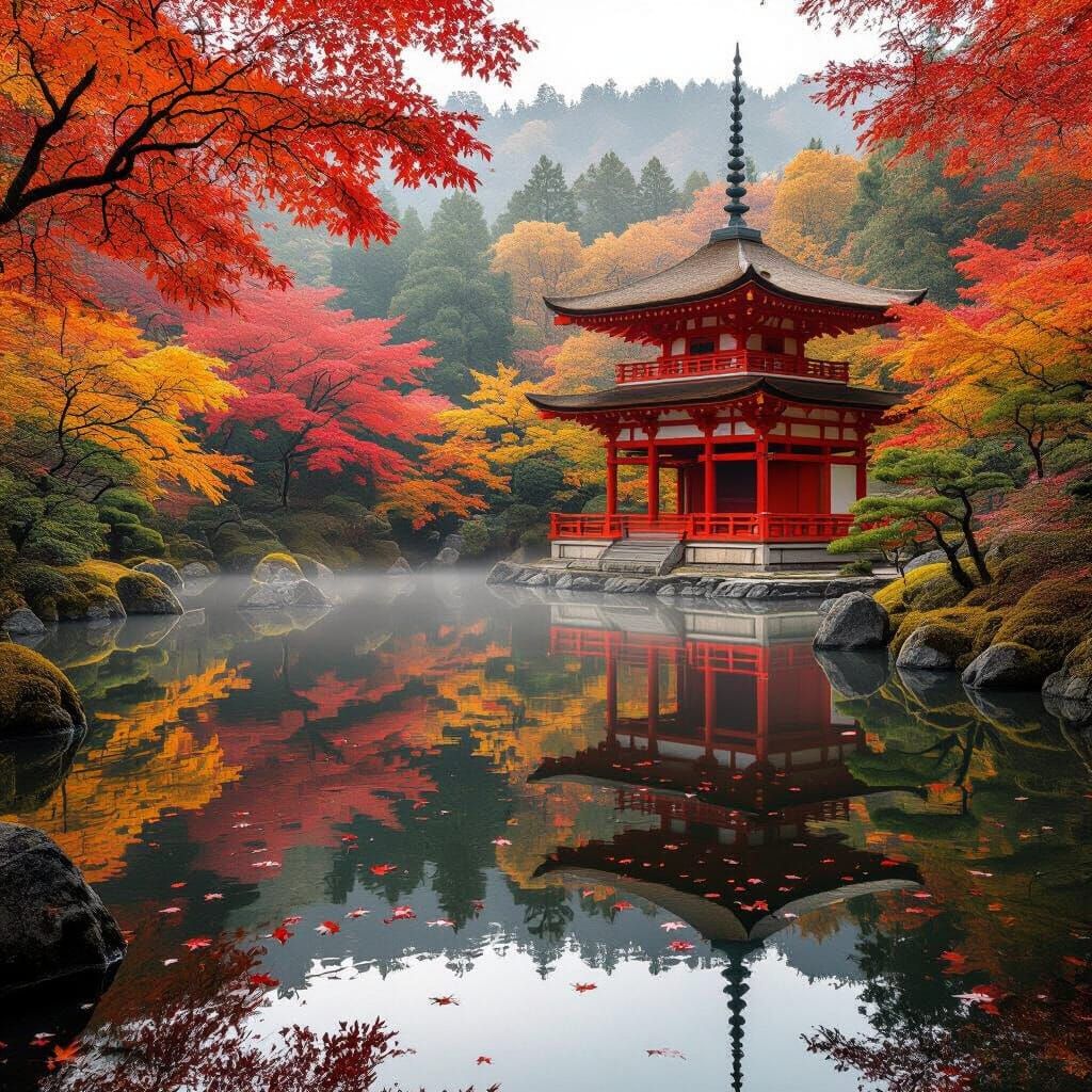 Serene Japanese Temple Garden in Autumn