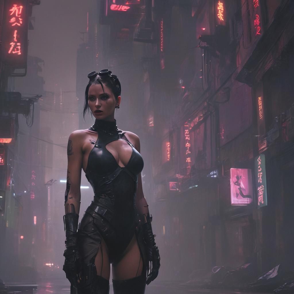 Cyberpunk Woman in Gothic Sci-Fi Cityscape