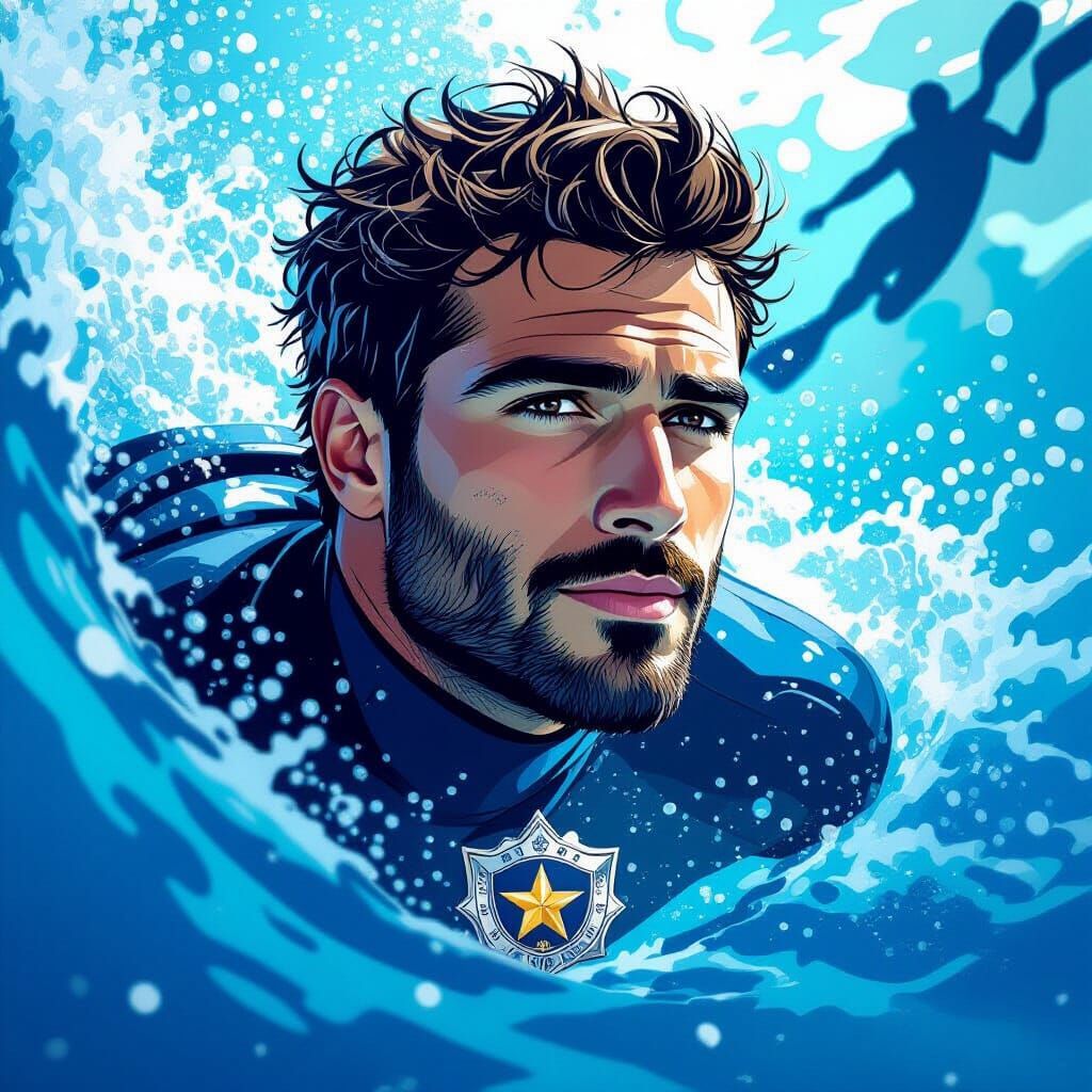 Lebanese Diving Captain in Hyperrealistic Splash Art