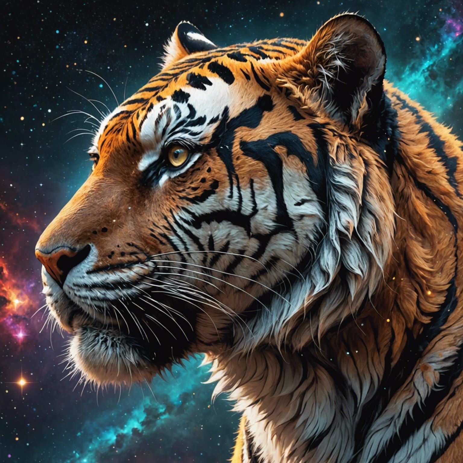 Hyperrealistic Tiger in Starfield Nebula