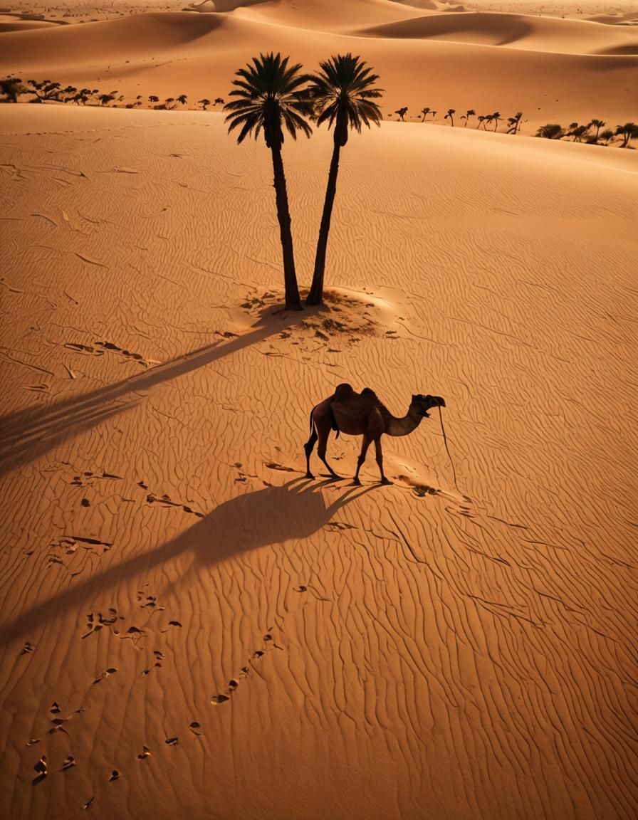 Desert Oasis Sunset: Digital Art Landscape