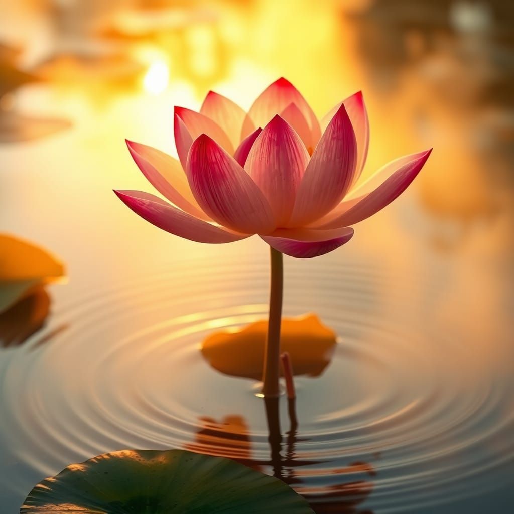 Lotus Plant in Autumn Hues: Ethereal Digital Painting