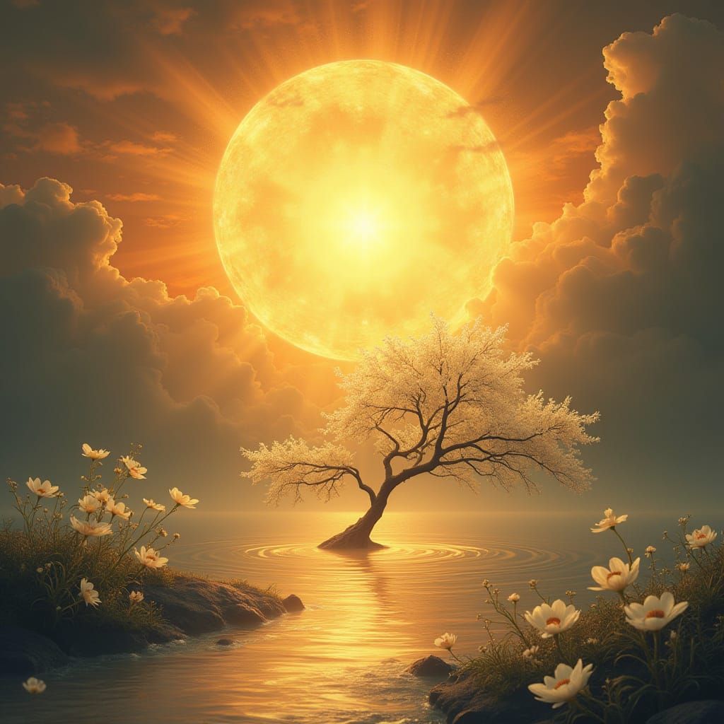 Golden Elysium Amidst Heavenly Clouds