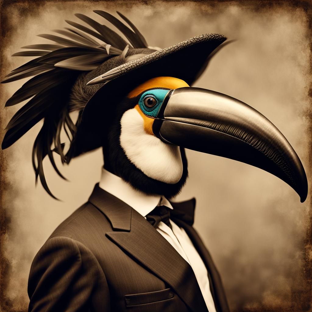 Vintage Photograph: A Man with a Toucan Head