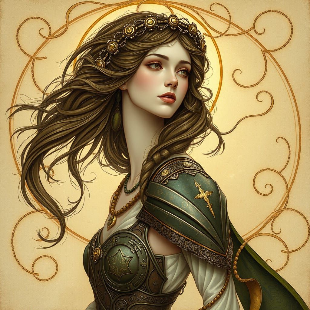 Ethereal Art Nouveau Portrait of a Mythical Warrior