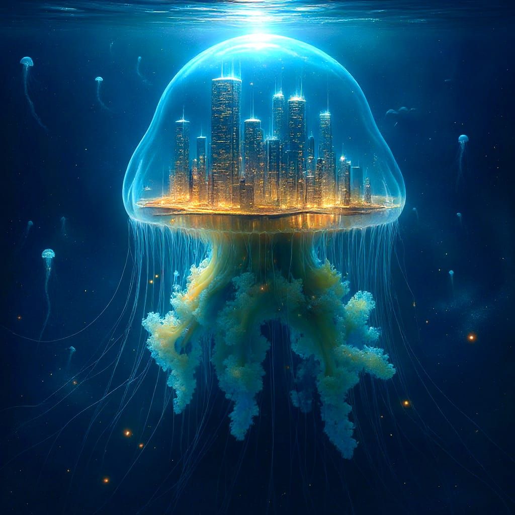 City in Jellyfish: A Surreal Ocean Portrait