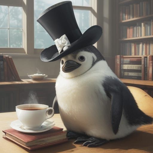 Penguin Tea Time: A Whimsical Digital Painting