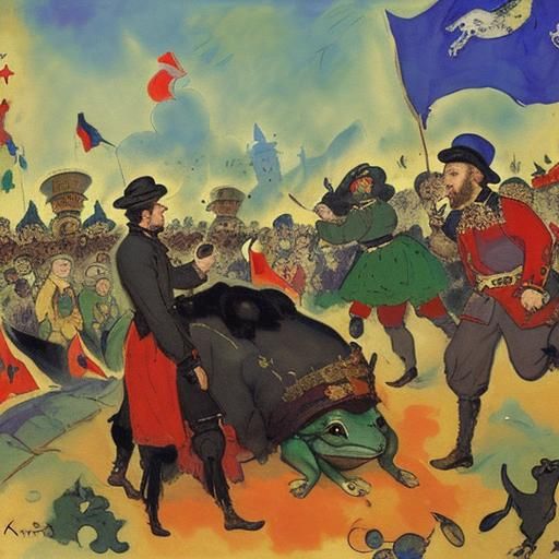 Ox Frog Watches a Battle: Impressionistic Surrealism