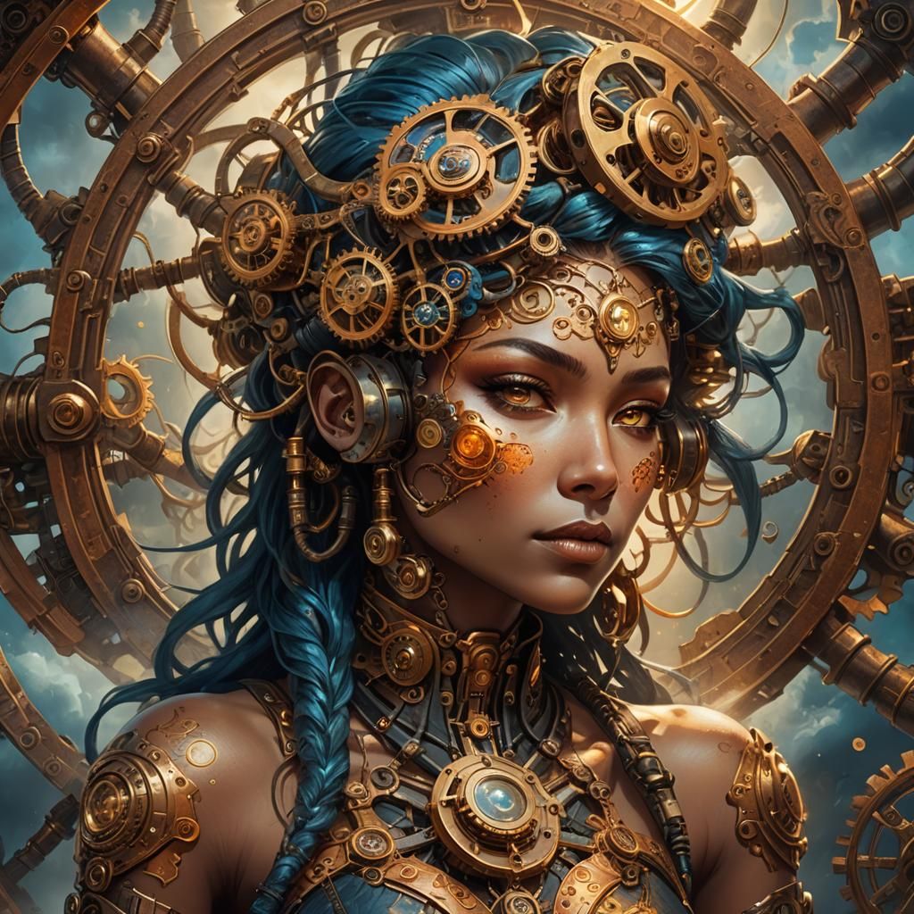 Steampunk Alien Goddess with Clockwork Halo