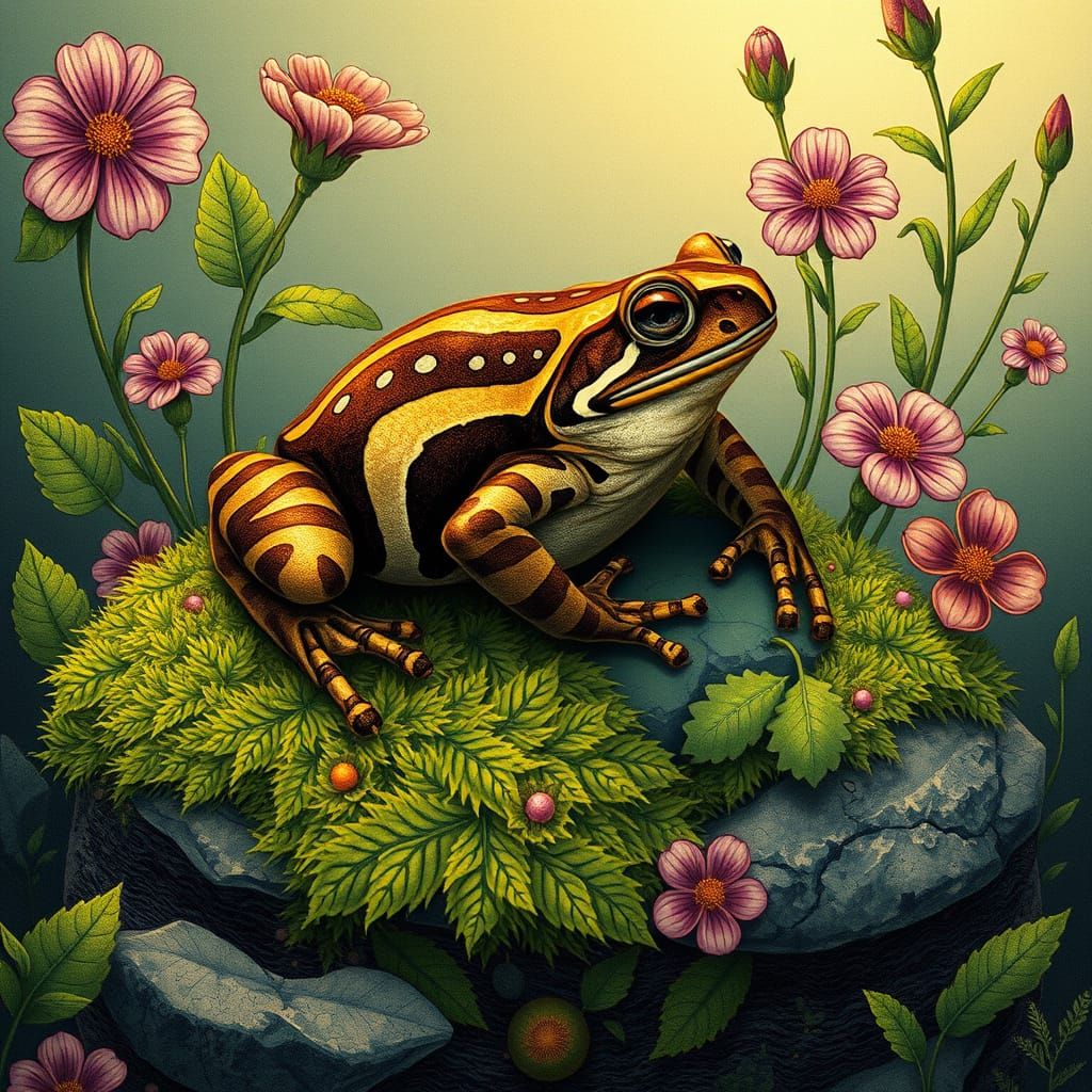 Whimsical Toad in Art Nouveau Garden