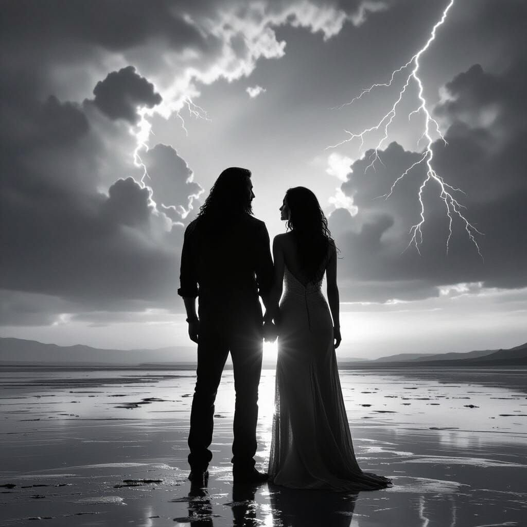 Epic Rock Ballad Album Cover: Latino Man and Soulful Woman