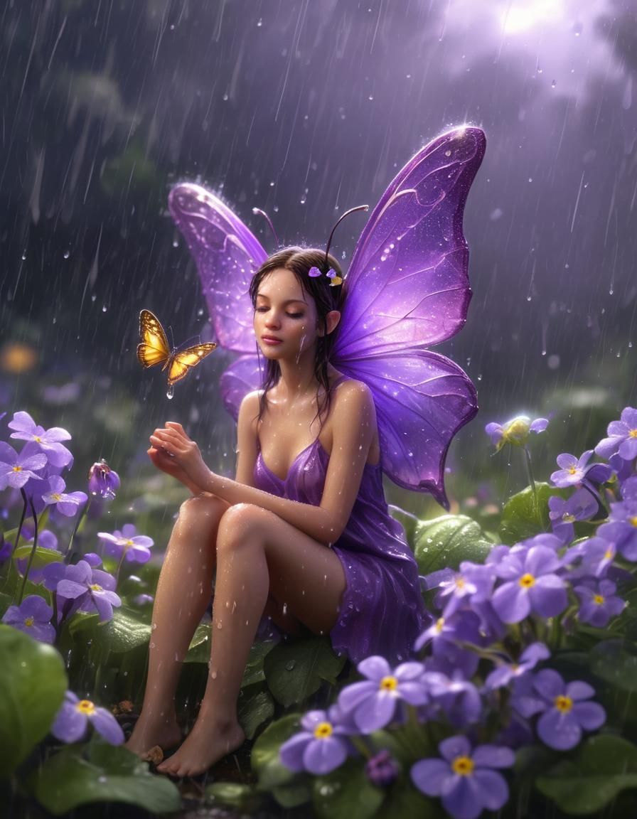 Purple Fairy and Lightning Bug in Hyper-Real Fantasy