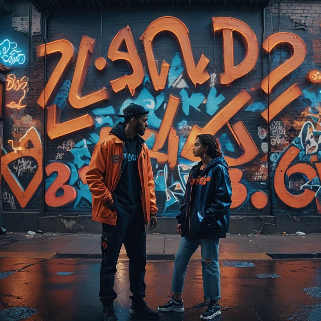 Cityscape Matte Painting with Graffiti and Neon Lights