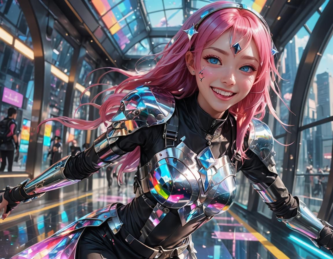 Anime Girl on Bike with Crystal Armor