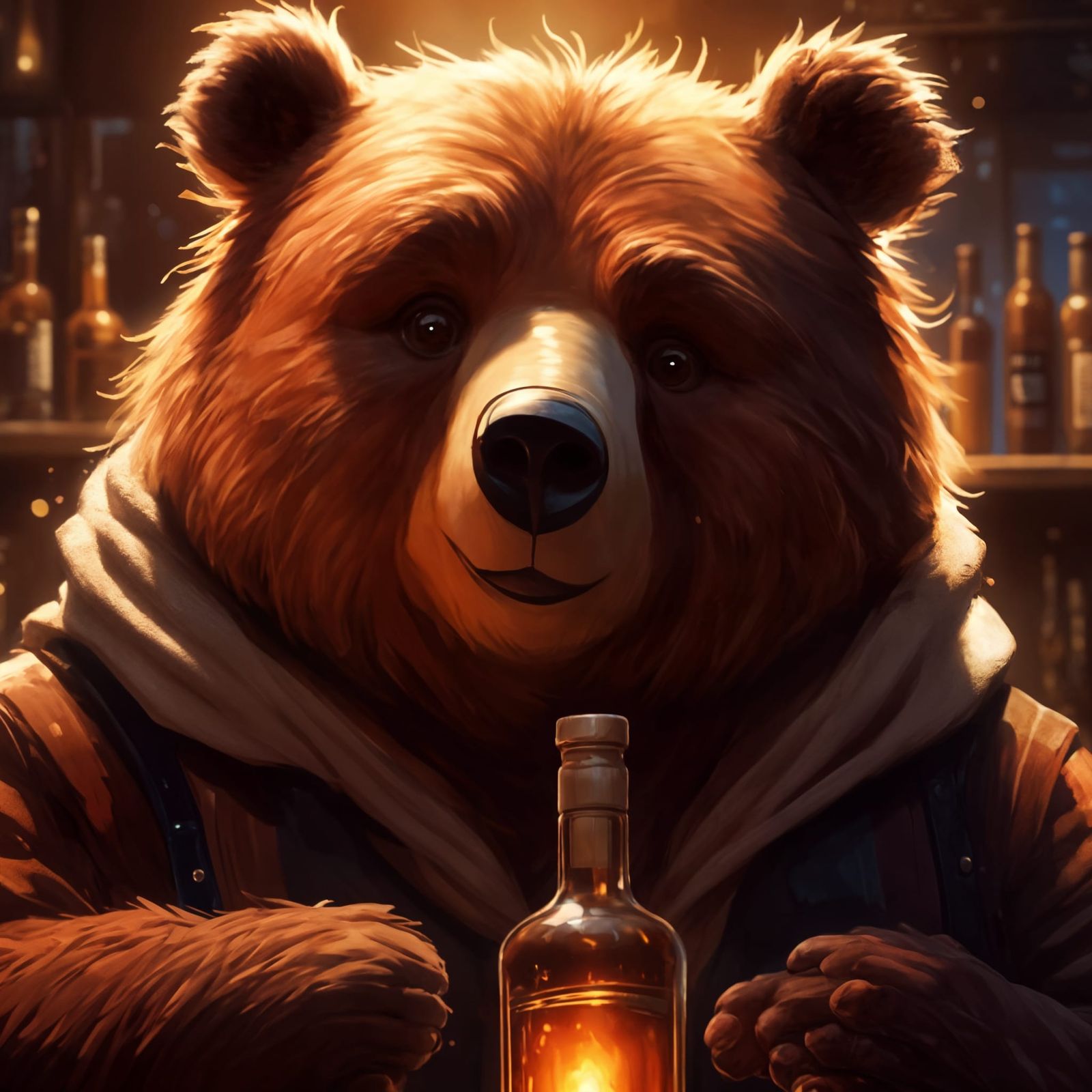 Grumpy Bear with Whiskey: Hyperdetailed 3D Digital Art