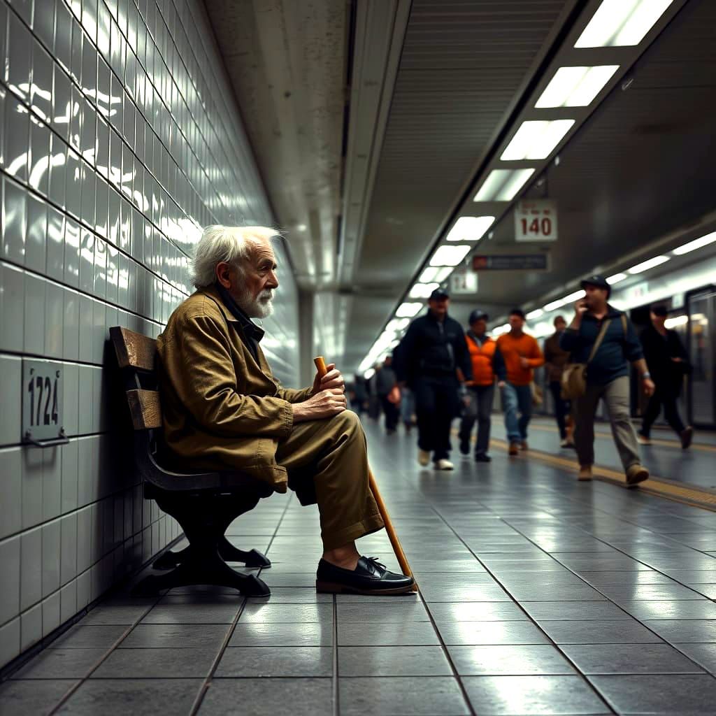 Stunning Underground Metro Station with Blind Man