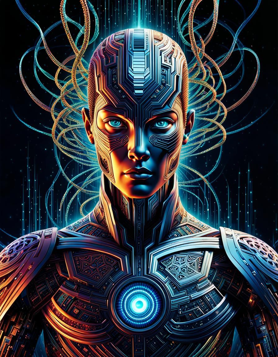 Enigmatic AI Entity in Dark Fantasy Style