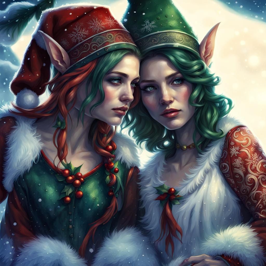 Christmas Elves: Detailed Matte Painting of Best Friends