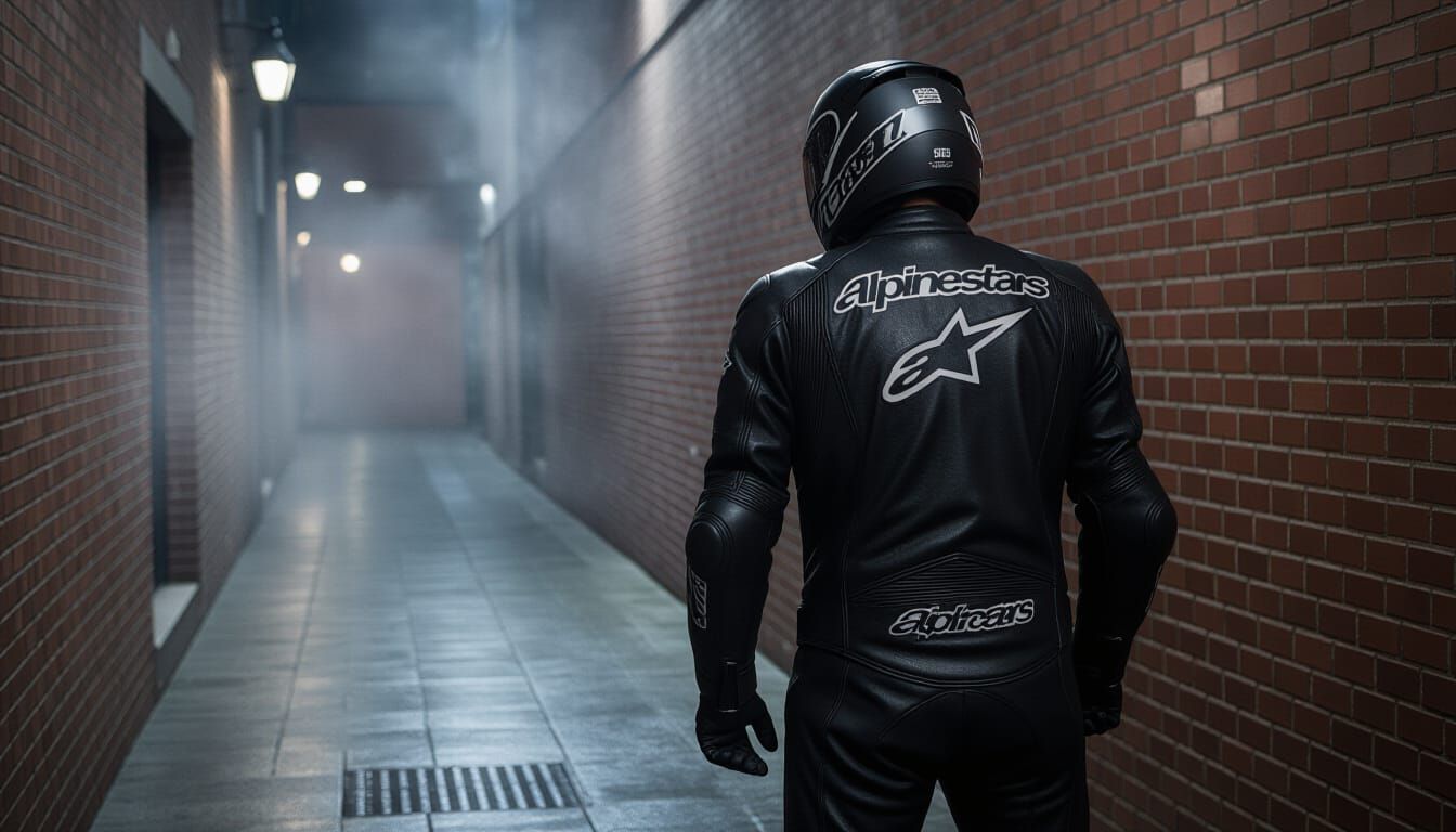 Motorcyclist in Noir Alley: Cinematic Gritty Image