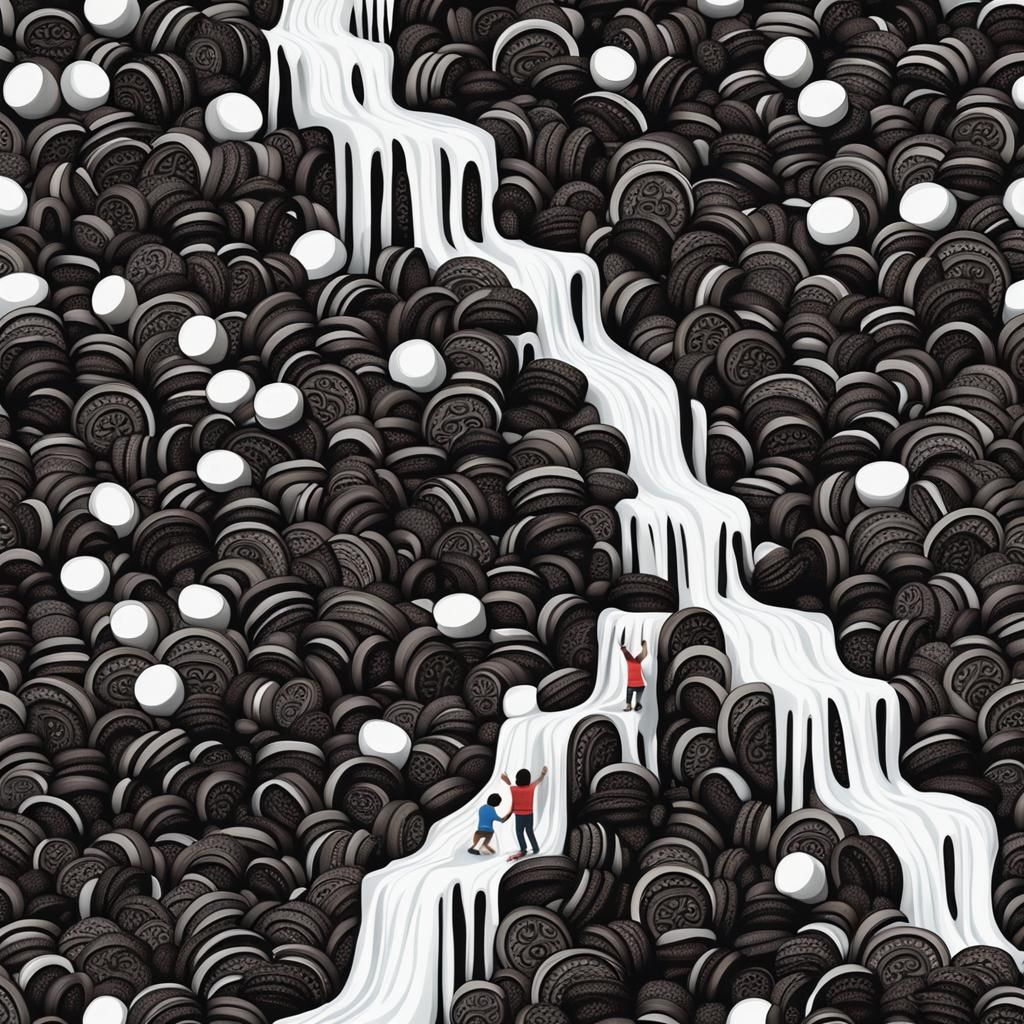 Children Climb Oreo Mountain with Milk Waterfalls