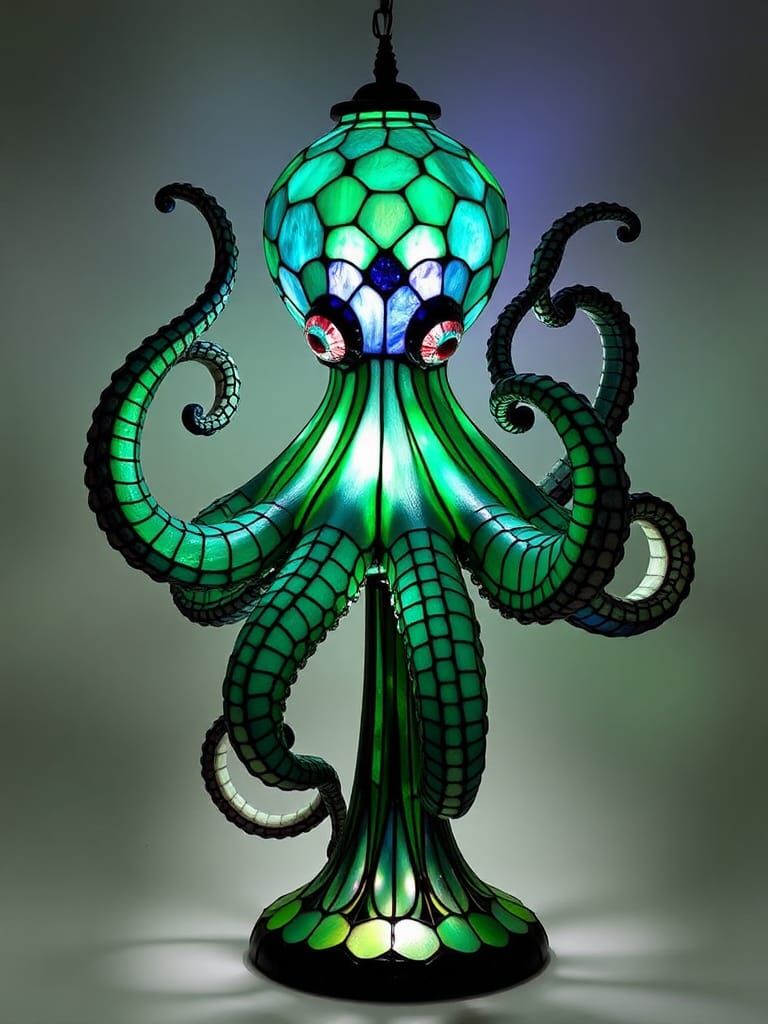 Octopus Tiffany Lamp in Art Nouveau Style