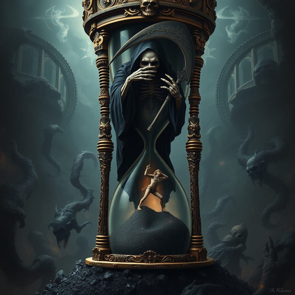 Gothic Hourglass Portal to the Underworld in Dark Digital Ar...