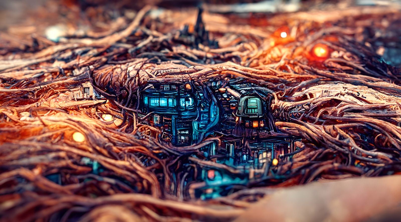 Surreal Composition Featuring Sci-Fi and Fantasy Elements