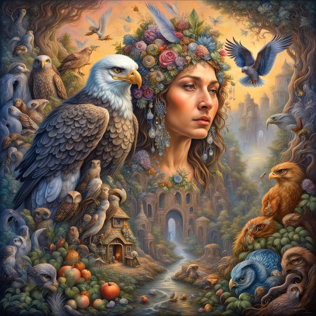 Eagle Fairy in Maximalist Hyperreal Style