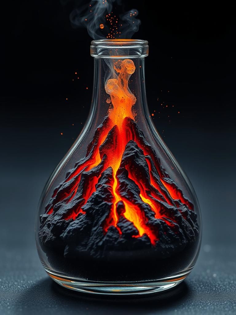 An erupting volcano inside a clear bottle