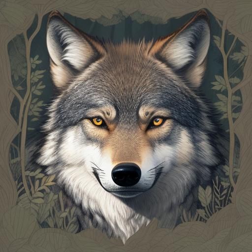 Detailed Wolf Snout Illustration in Forest