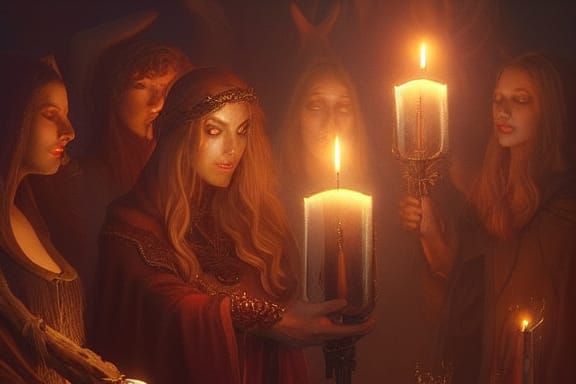 Candlelit Samhain Forest Celebration in Digital Art