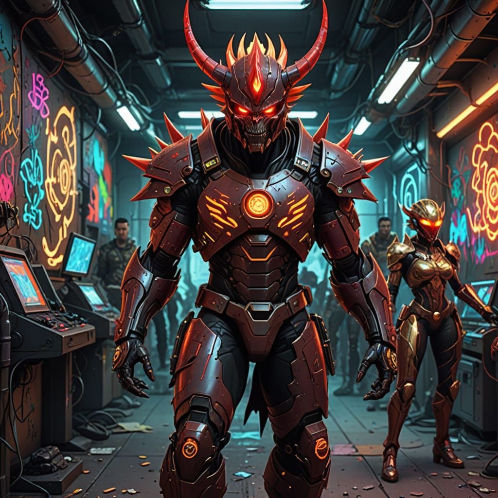 Post-Apocalyptic Warlord with Flames and Holographic Dragon