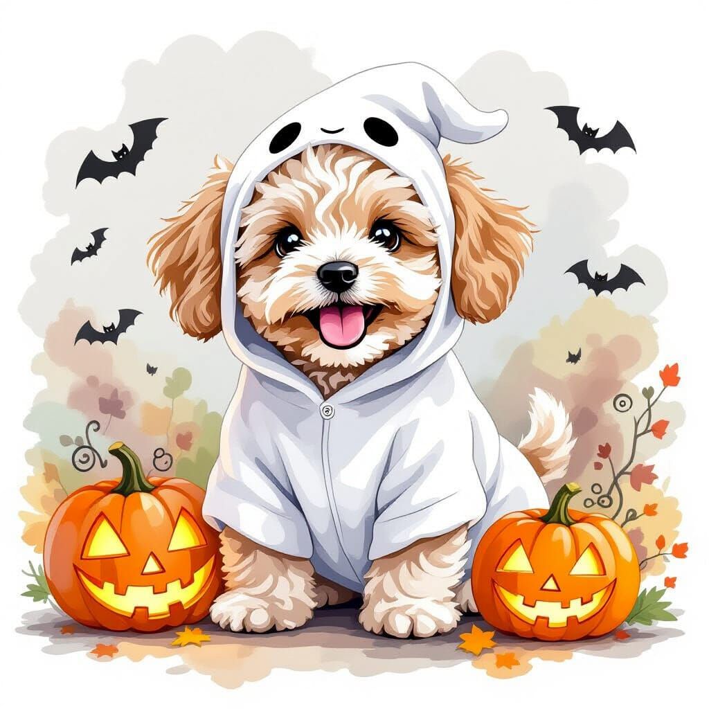 Maltipoo Puppy's Halloween: A Watercolor Ghost
