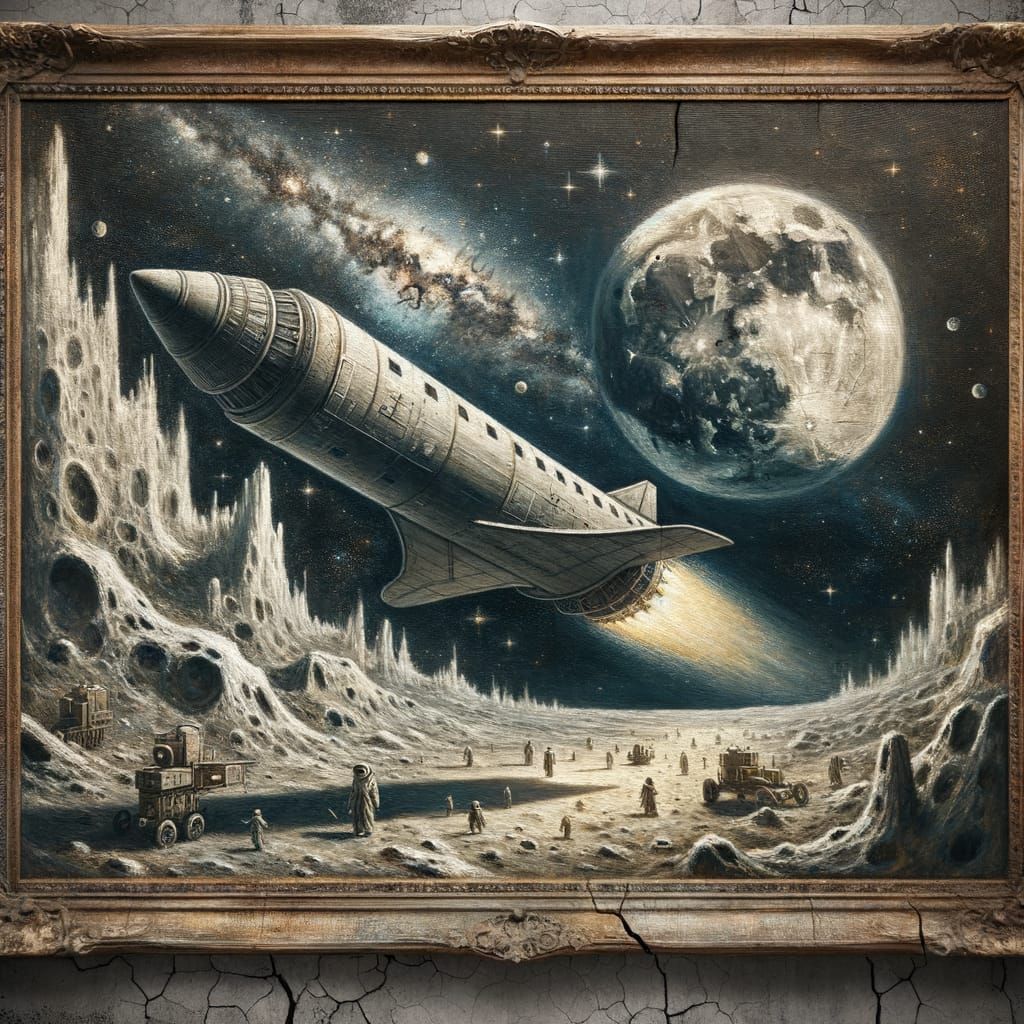 Renaissance Rocket Landing on a Cratered Moon