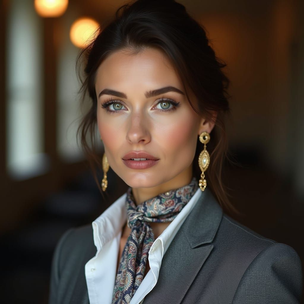 Confident Businesswoman in Elegant Grey Suit