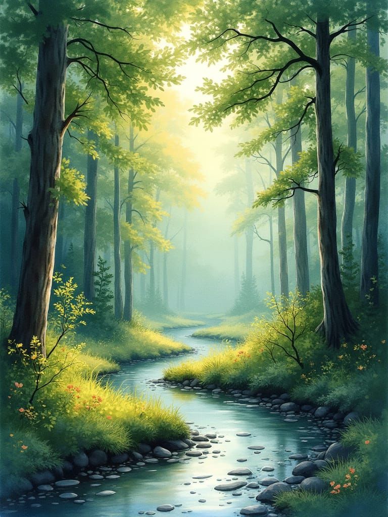 Watercolor Forest Landscape in Contemporary Style
