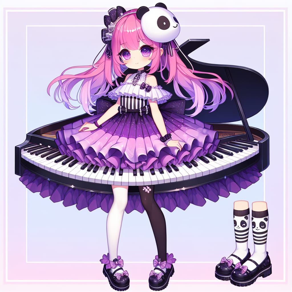 Chibi Girl in Piano Dress: Manga-Inspired Illustration