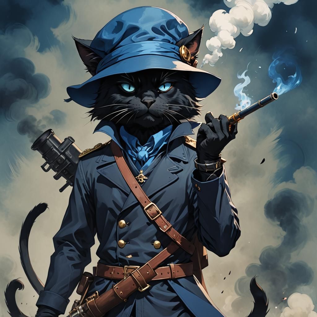 Badass Black Cat Sorcerer with Bazooka, Anime Style